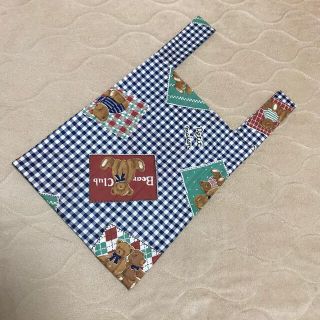 青チェック×クマのエコバッグ★ハンドメイド(エコバッグ)