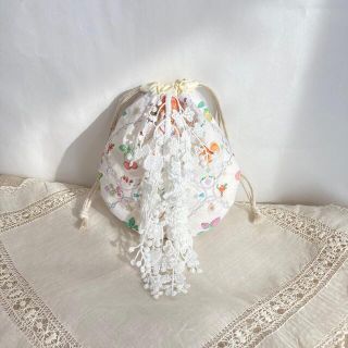 フランシュリッペ(franche lippee)のyukiemonハンドメイド♪ゆらゆらレースのちいさめ巾着・アイボリー(ポーチ)