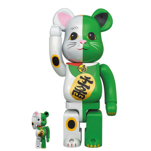 MEDICOM TOY(メディコムトイ)のBE@RBRICK 招き猫 白×緑 100％ & 400％ エンタメ/ホビーのフィギュア(その他)の商品写真