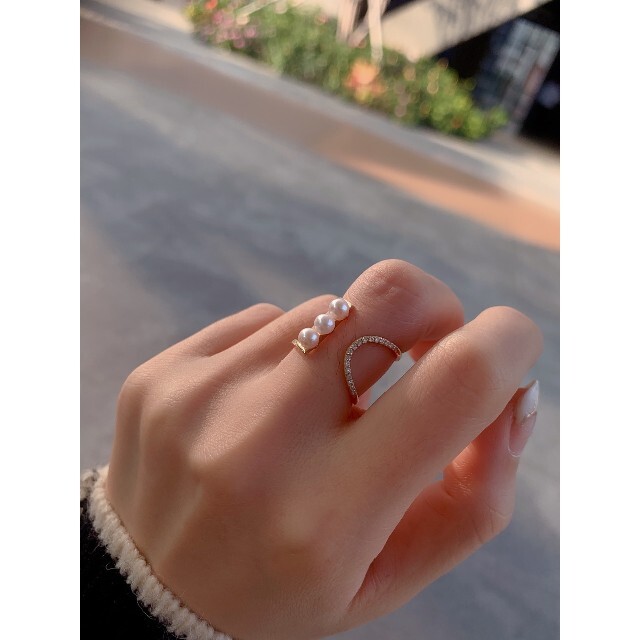 【高級】天然あこや真珠　ダイヤモンド付きリングk18 レディースのアクセサリー(リング(指輪))の商品写真