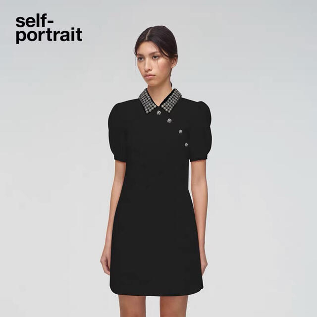 ❤️22秋新作 新品♡ SelfPortrait 黒ニットミニワンピース♡ 523-