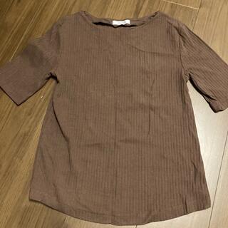 オペークドットクリップ(OPAQUE.CLIP)のTシャツ　半袖カットソー　五部袖　ブラウン　茶色(Tシャツ(半袖/袖なし))