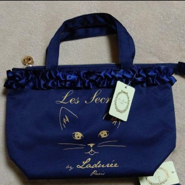 LADUREE(ラデュレ)の新品 ラデュレ 猫 face ミニバッグ ＆ ポーチ ネイビー レディースのファッション小物(ポーチ)の商品写真