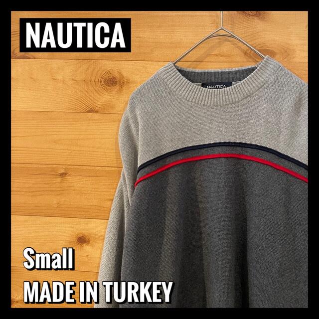 NAUTICA(ノーティカ)の【NAUTICA】トルコ製 ニット セーター ライン 切替 刺繍ロゴ US古着 メンズのトップス(ニット/セーター)の商品写真