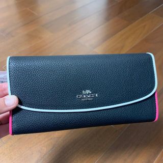 コーチ(COACH)のTEN様専用　ショプバ・箱付き　長財布　ブラック×ピンクライン(財布)