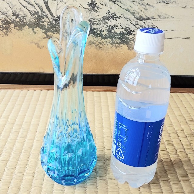 【昭和レトロ】花瓶 ガラス 硝子青 花瓶