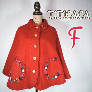 チチカカ(titicaca)のチチカカ◎ポンチョ(F)裏ボア 花柄刺繍 毛60% 暖か 木ボタン マント(ポンチョ)