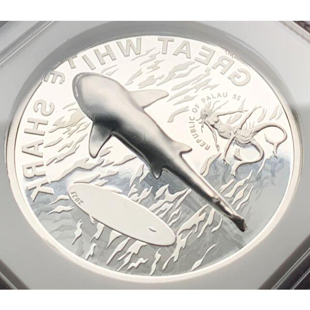 南国気分! ホホジロザメ銀貨 2021年 パラオ NGC PF70 1oz $5 エンタメ/ホビーの美術品/アンティーク(貨幣)の商品写真