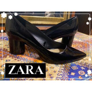 ザラ(ZARA)のりほ様専用【新品✨未使用】ZARA 安定感ある丸ヒールが可愛い♡エナメルパンプス(ハイヒール/パンプス)