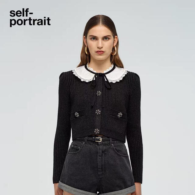 ❤️正規品Selfportrait22新作新品タグ付き☆黒 ニットカーディガン
