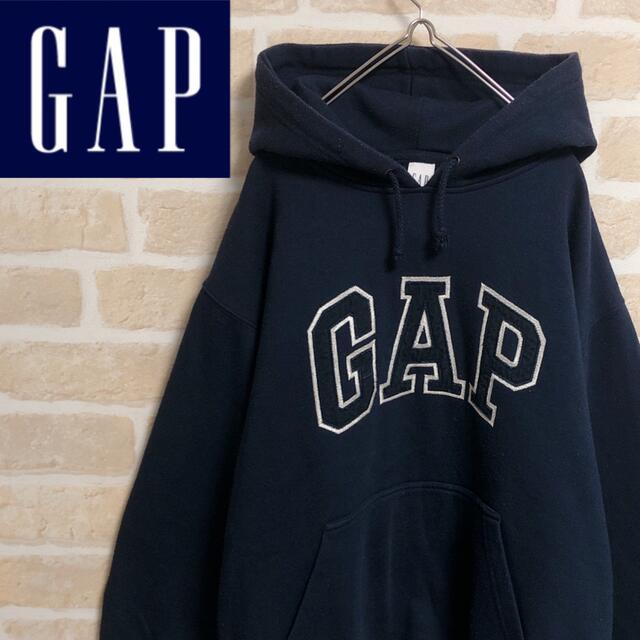 GAP ギャップ パーカー 紺 ネイビー 立体刺繍ロゴ デカロゴ フーディー M