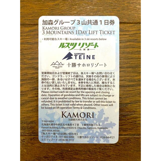 施設利用券加森 ルスツ テイネ サホロ リフト券 1日券 大人 ペア 2枚