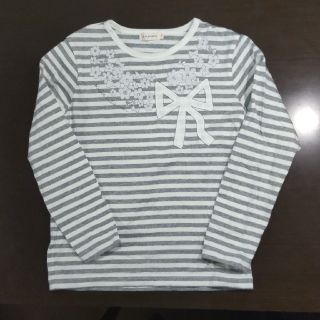 ニットプランナー(KP)の☆KP☆リボンアップリケボーダーカットソー グレー 130cm 美品♪(Tシャツ/カットソー)