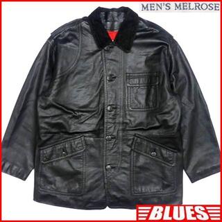 メンズメルローズ(MEN'S MELROSE)のメルローズ メンズ レザー コート M 黒 ステンカラー 本革 ロングコート(ステンカラーコート)