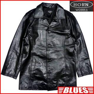 メンズ レザー コート XL 黒 テーラード ロングコート 本革 ジャケット(ステンカラーコート)