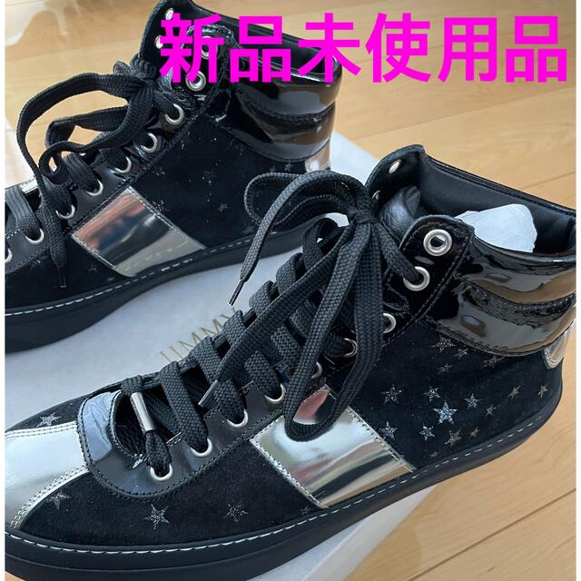 JIMMY CHOO スター総柄スエードレザー　ハイカットスニーカー ブラック