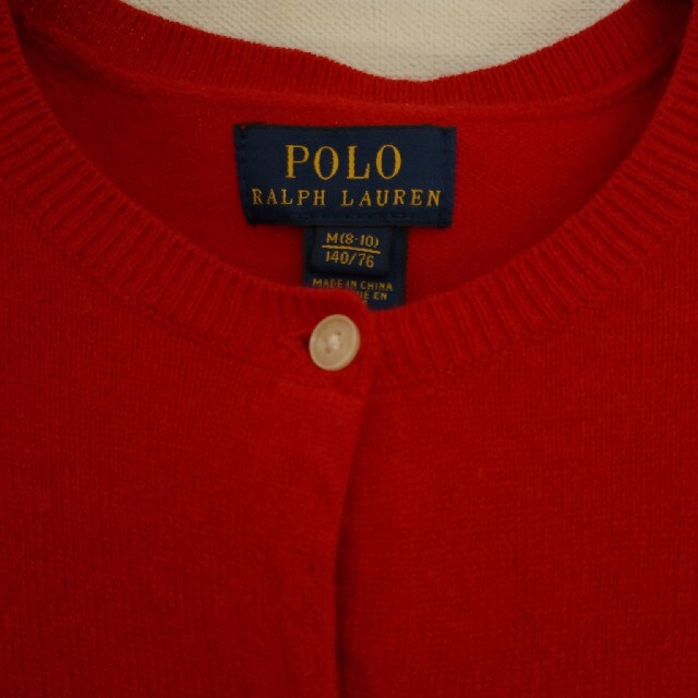 POLO RALPH LAUREN(ポロラルフローレン)のラルフローレン キッズ ウールセーター ニット 140 赤 カーディガン キッズ/ベビー/マタニティのキッズ服女の子用(90cm~)(カーディガン)の商品写真