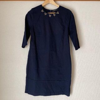 ザラ(ZARA)のZARA ワンピース　おしゃれ　ビジュー　膝丈　ネイビー　デニム　ザラ(ひざ丈ワンピース)