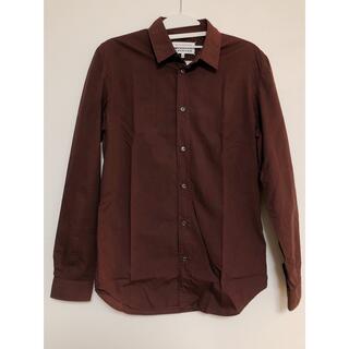 【ネクタイシャツ】　玉虫色　長袖シャツ　無地　17サイズ　ワインレッド