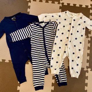 エイチアンドエム(H&M)のH＆M 70サイズ　ロンパース3枚セット　星ボーダーネイビー(ロンパース)