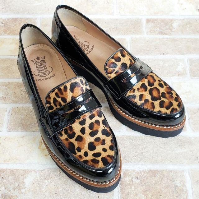 ボントレ ☆ ハラコレザー × エナメルレザー ローファー 37 厚底