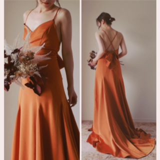 テラコッタ色 カラードレス 背中見せ キャミソール 前撮り 挙式ドレス(ウェディングドレス)