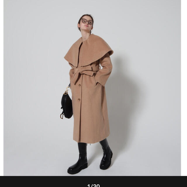 cape 2way shaggy long coat beige