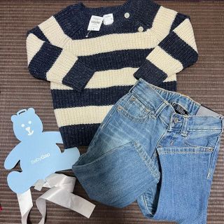 ベビーギャップ(babyGAP)のbaby gapセット　厚手ニットセーター+デニムパンツ 80サイズ(ニット/セーター)