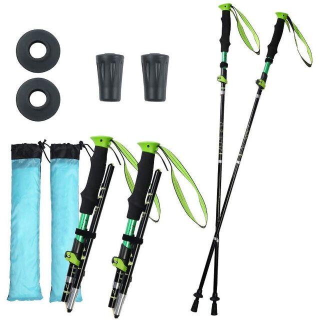 2セット トレッキングポール トレッキングステッキ 登山ストック グリーン
