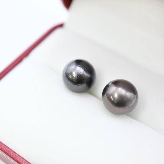 ジュエリー ピアス パール タヒチ黒蝶真珠 K14WG 径12.1mm - ピアス