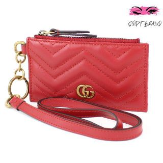 グッチ(Gucci)のGUCCI グッチ ＧＧマーモント　ネックストラップ　ホルダー レッド 新品(名刺入れ/定期入れ)