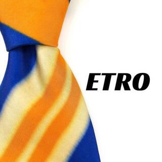 エトロ(ETRO)の【2480】良品！ETRO エトロ　ストライプ　ブルー系(ネクタイ)