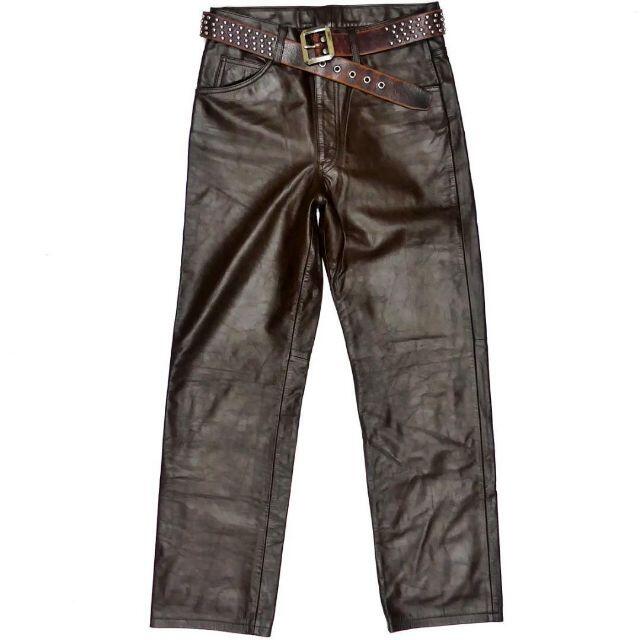 MEN'S BIGI - レザーパンツ メンズ W28位 茶 本革 バイク 革パンツ