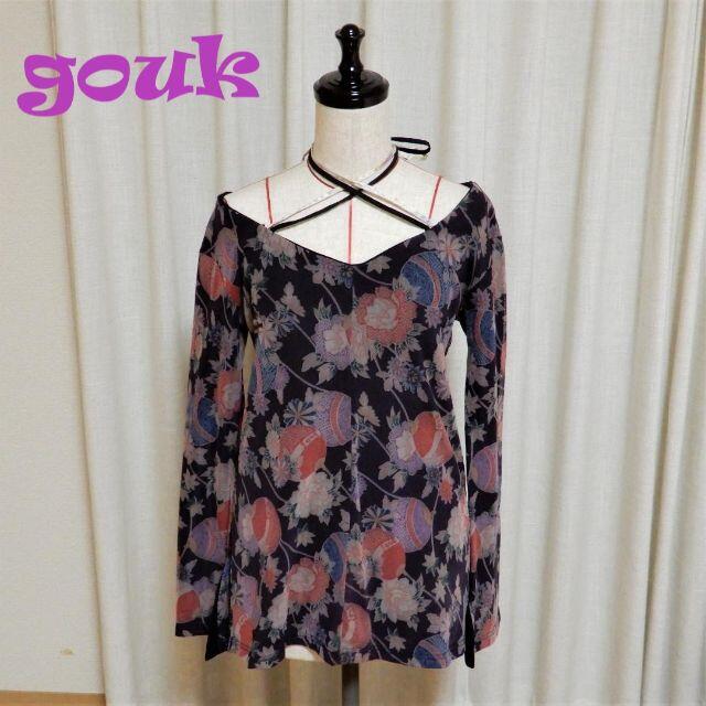 レア】gouk ゴウク オーガンジー素材 クロス紐 和柄チュニック-