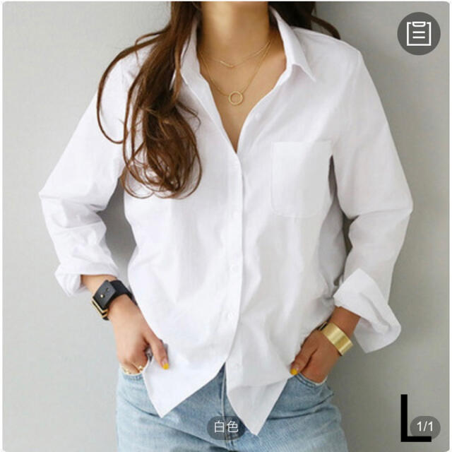 白 ブラウス レディース 長袖 無地 シャツ L 定番 襟 韓国  白シャツ　L レディースのトップス(シャツ/ブラウス(長袖/七分))の商品写真