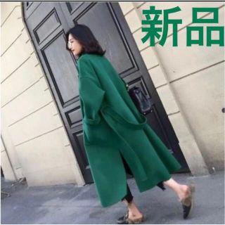 チェスターコート レディース 新品 韓国 冬服 ロングコート 春服 グリーン(チェスターコート)