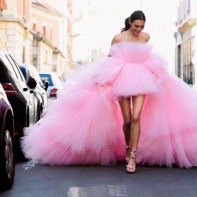 フォーマル/ドレスカラードレス ピンク ソフトチュール フィッシュテール プリンセスライン 前撮り