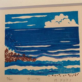 グラデーションブルー　版画　海　水　2/300  サインあり(版画)