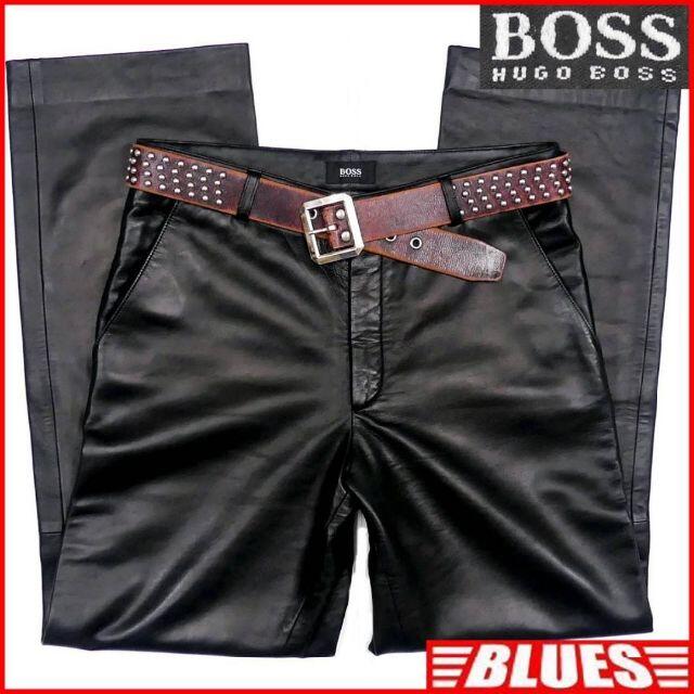 HUGO BOSS - レザーパンツ メンズ W32位 黒 46 本革 革パンツ ロック