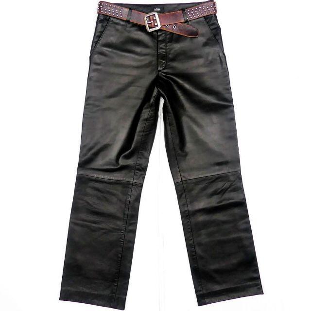 レザー パンツ W30位 黒 M 本革 ロック 革パンツ 本皮 メンズX3707