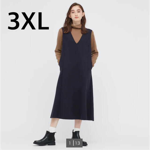 UNIQLO(ユニクロ)のユニクロ ブラッシュドジャージージャンパースカート ネイビー 3XL レディースのワンピース(ロングワンピース/マキシワンピース)の商品写真