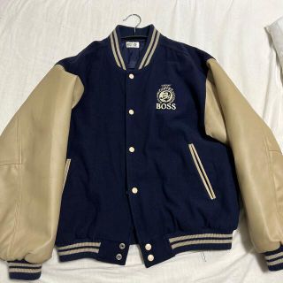 サントリーボスジャンスタジャン紺ネイビー古着メンズlm刺繍スタジアム