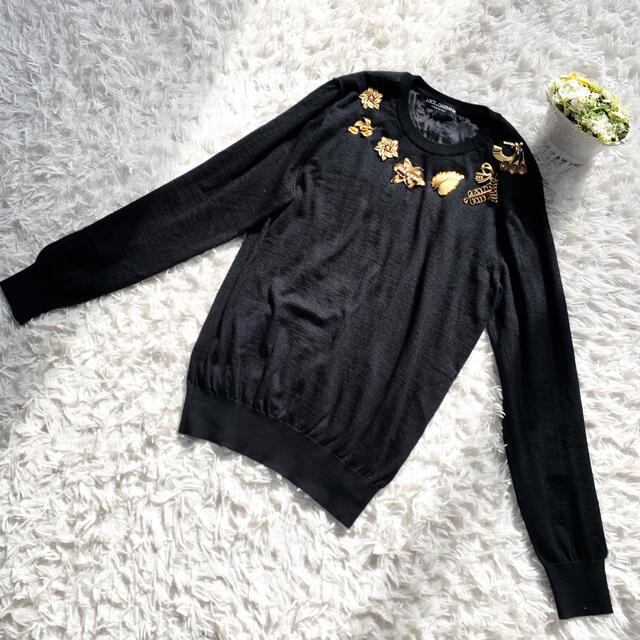 美品 DOLCE&GABBANA ドルガバ ブローチ パール セーター カシミヤ