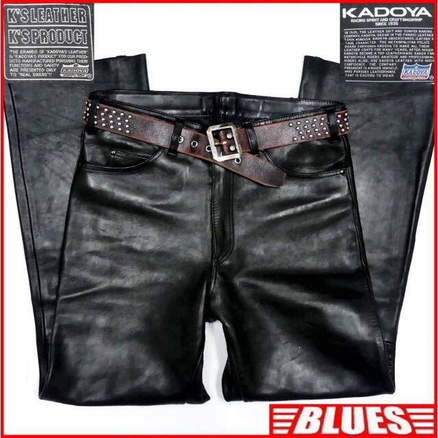 カドヤ レザーパンツ メンズ W35 黒 本革 ロック 革パンツ 本皮 バイクAA1089