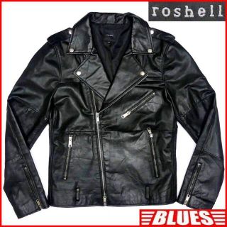 ロシェル(Roshell)のレザー ライダース ジャケット メンズ XL 黒  ダブル 革ジャン 本革 本皮(ライダースジャケット)