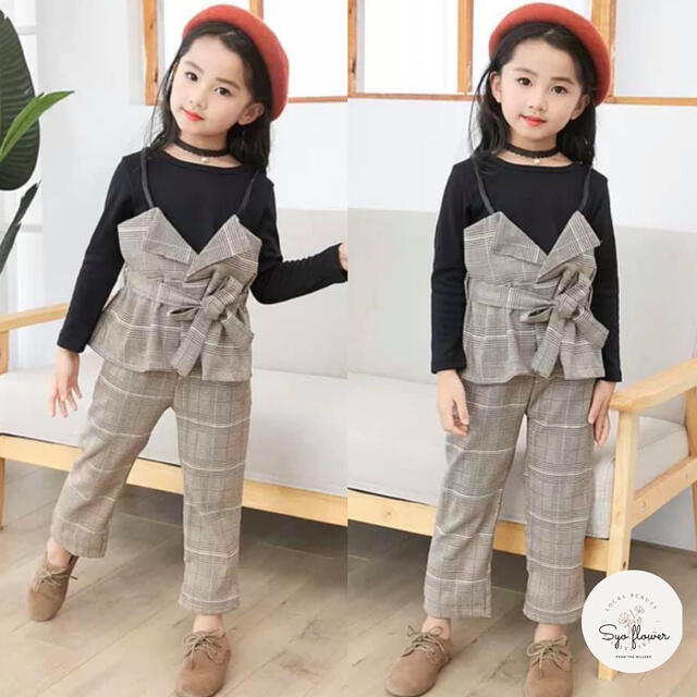 ☆ 新品　セットアップ　フォーマル　チェック柄　ブラック×ベージュ キッズ/ベビー/マタニティのキッズ服女の子用(90cm~)(ドレス/フォーマル)の商品写真