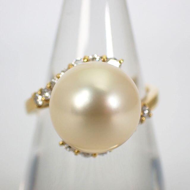 人気メーカー・ブランド K18YG 12号[g639-2] リング 白蝶真珠（パクリーム）ダイヤモンド リング(指輪)