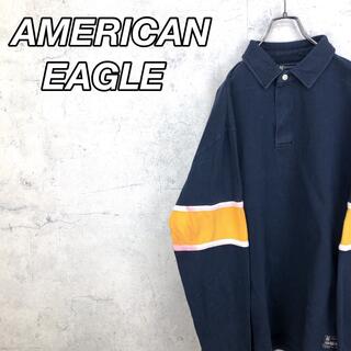 アメリカンイーグル(American Eagle)の希少 90s アメリカンイーグル ポロシャツ タグロゴ ビッグシルエット 紺色(ポロシャツ)