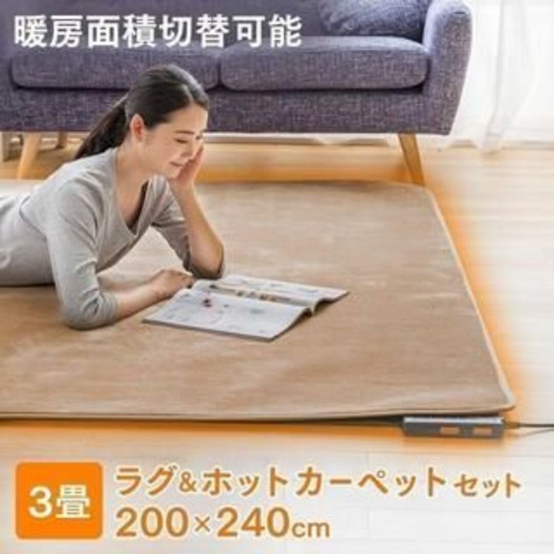 新品★【ラグ付き】2 畳用カーペット 暖房面積切換可能/OA