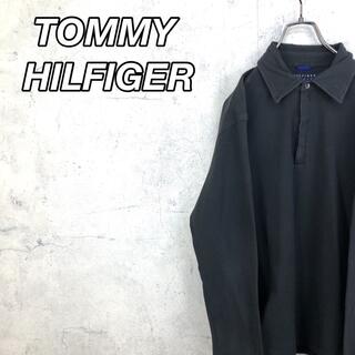 トミーヒルフィガー(TOMMY HILFIGER)の希少 90s トミーヒルフィガー ポロシャツ タグロゴ ハーフジップ 黒 美品(ポロシャツ)